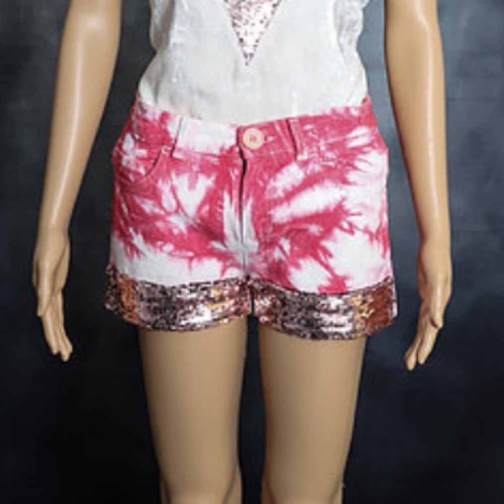 Mini Tye Dye Denim & Sequin Booty Shorts